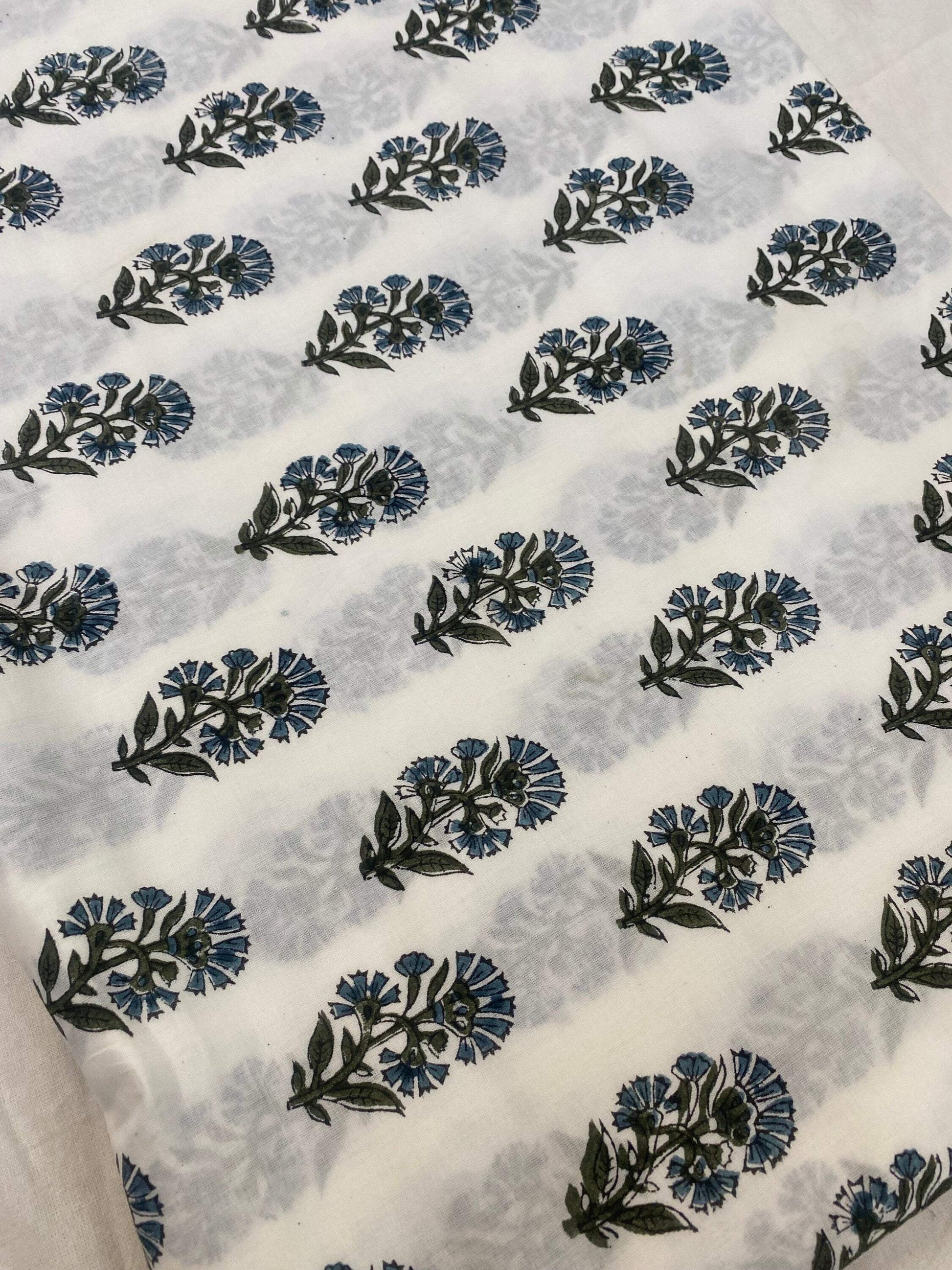 Hand block print, floral print, soft cotton fabric, Fabric modern floral fabric Indian print fabric womens dress fabric, Home Decor Fabric, - Maple Village Lane