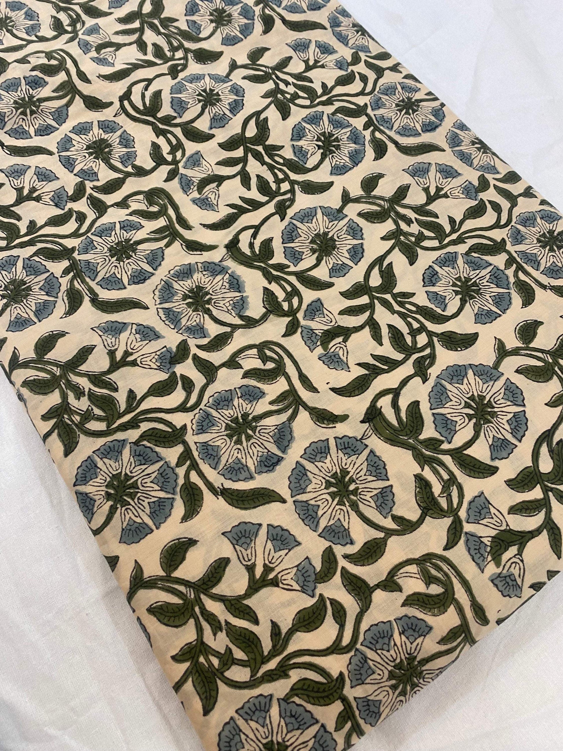 Hand block print, floral print, soft cotton fabric, Fabric modern floral fabric Indian print fabric womens dress fabric, Home Decor Fabric, - Maple Village Lane