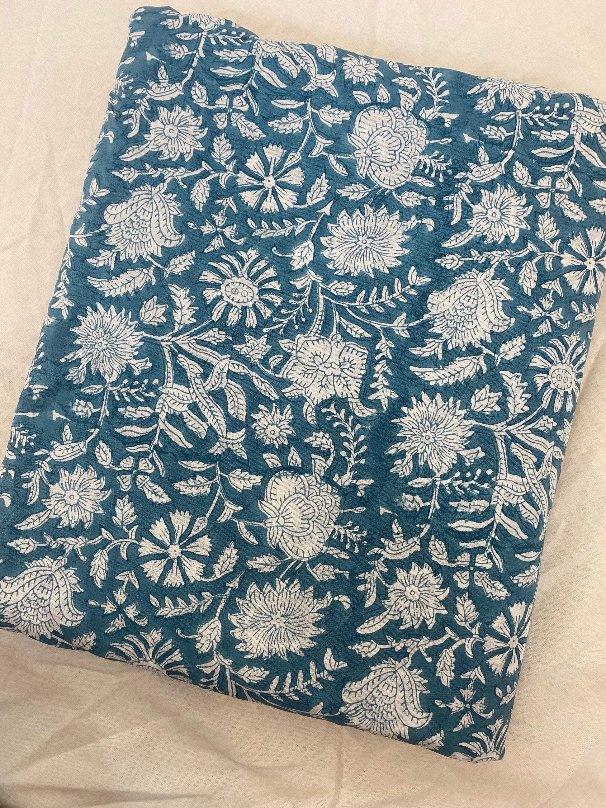 Floral print cotton fabric block print fabric dress Vegetable dyed Indian fabric robe fabric by yard women's clothing, Sewing Fabric - Maple Village Lane