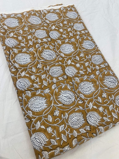 Floral Print Block Print Fabric 100% Cotton Indian Fabric, Hand Printed Natural Vegetable Dye Soft Cotton Woman Dress Fabric By Yard - Maple Village Lane