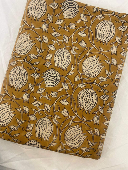 Floral Print Block Print Fabric 100% Cotton Indian Fabric, Hand Printed Natural Vegetable Dye Soft Cotton Woman Dress Fabric By Yard - Maple Village Lane