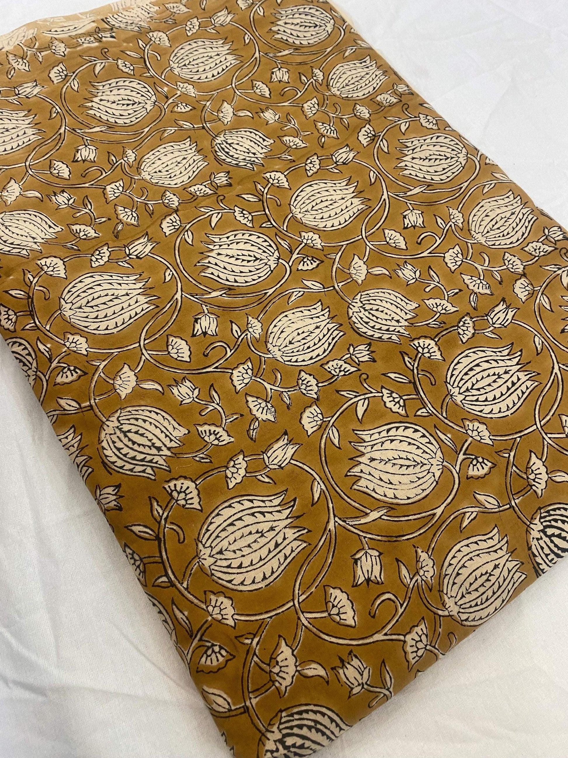 Floral Print Block Print Fabric 100% Cotton Indian Fabric, Hand Printed Natural Vegetable Dye Soft Cotton Woman Dress Fabric By Yard - Maple Village Lane