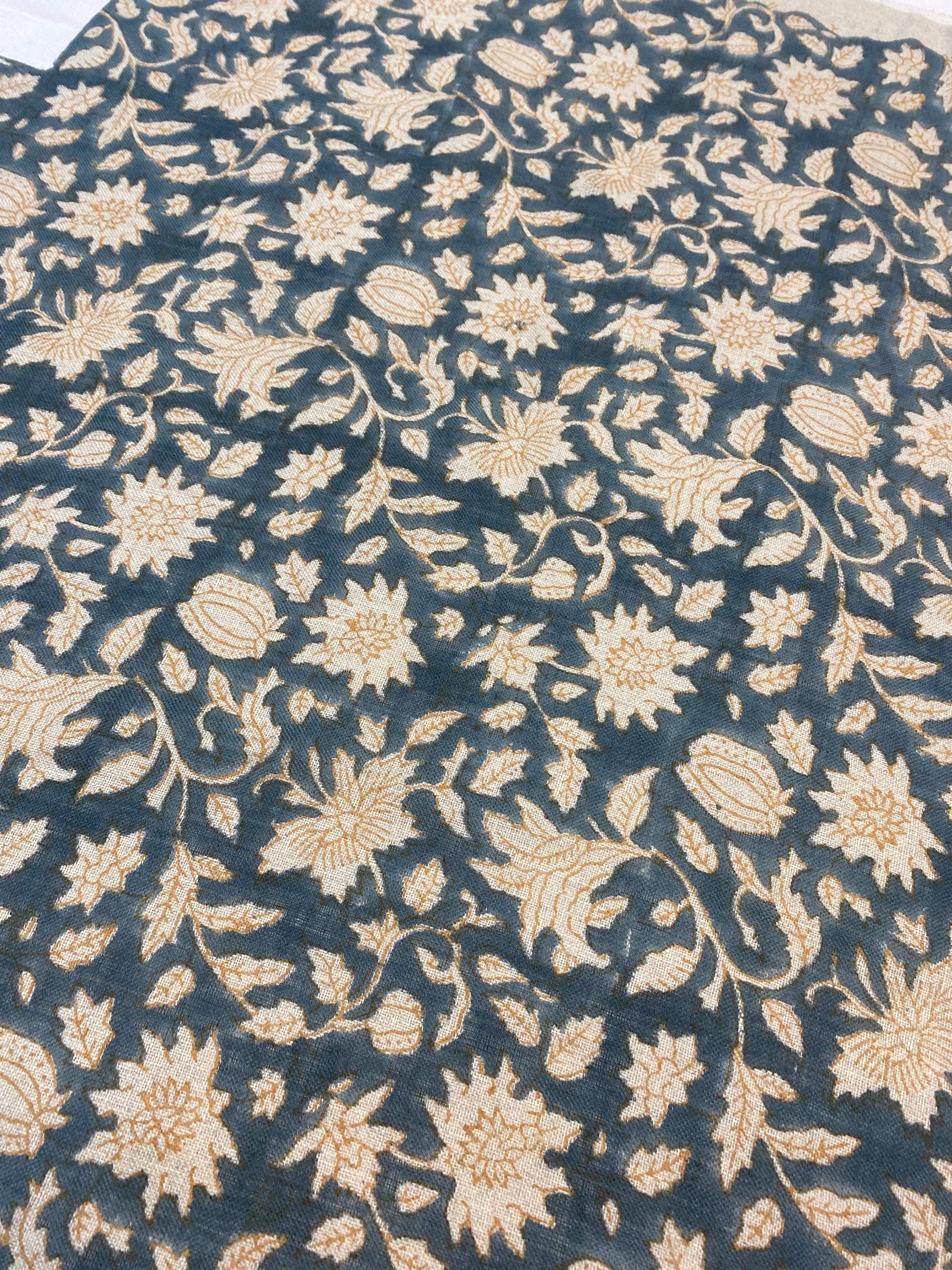 Linen fabric, Fabric by yard, Hand printed fabric, Block Print Fabric, Indian Fabric