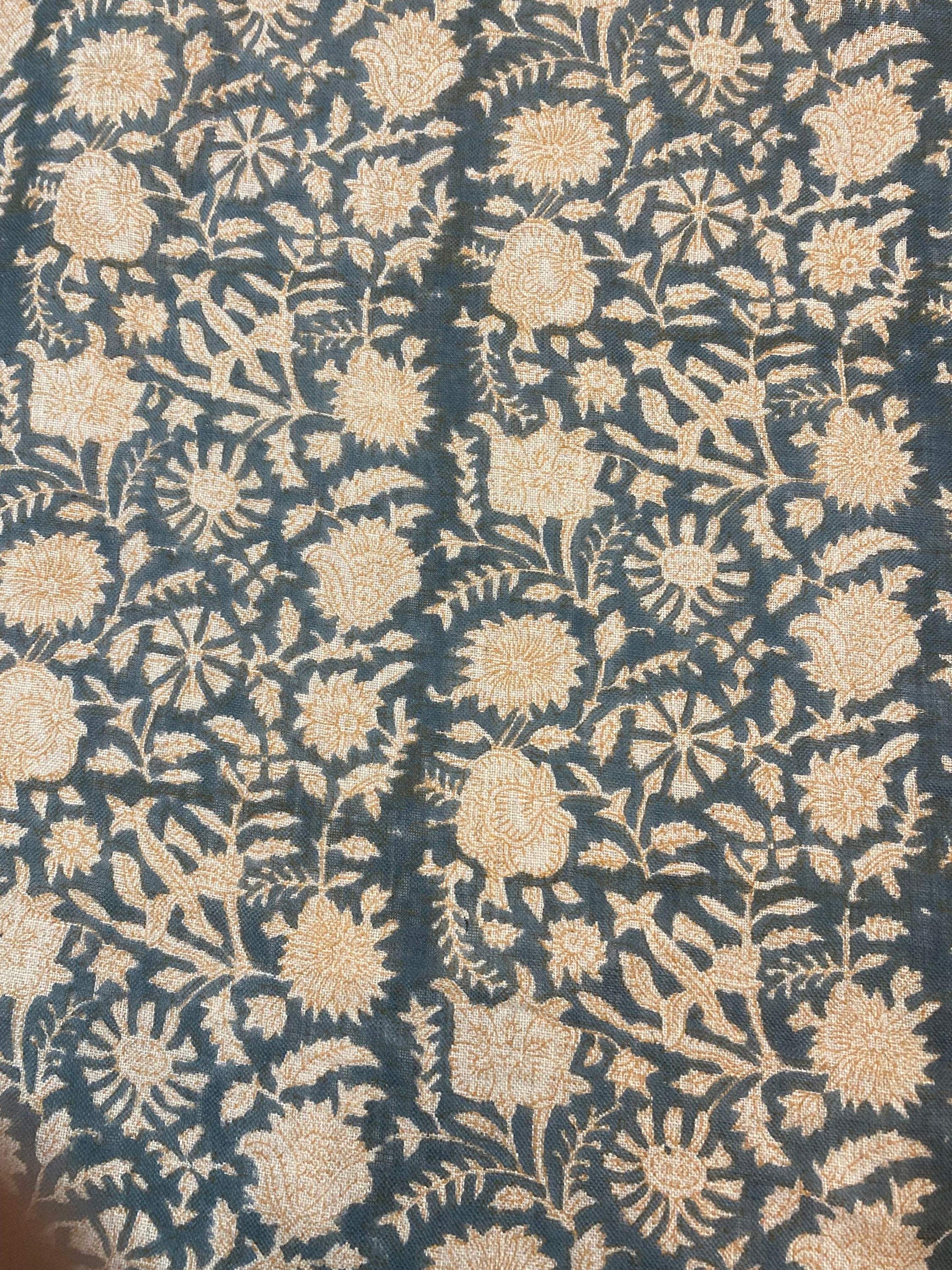 LLOZZI || Hand Block Printed Linen Fabric , Home Decor Best Linen Fabric for Upholstery , pillows ,upholstery, curtain Fabric , Chair Fabric - Maple Village Lane