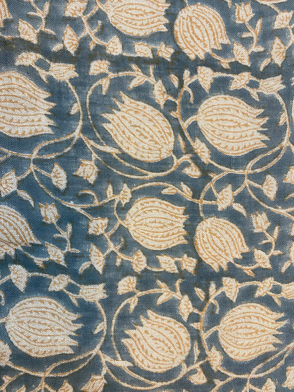 LOTUS || Hand Block Printed Linen Fabric , Home Decor Best Linen Fabric for decor, pillows ,upholstery, curtain Fabric , Chair Fabric Use - Maple Village Lane