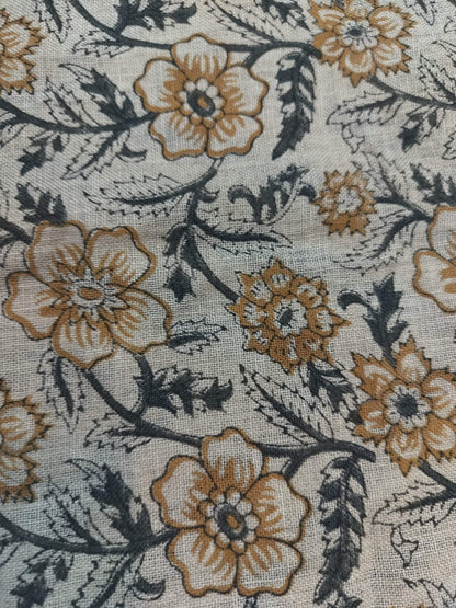 58" inches Indian Hand Block Print Fabric, Indian Linen Fabric, Block Print Fabric, Designer Floral Printing Fabric, Upholstery fabric,