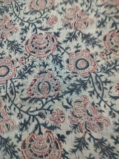 Hand Block Print Fabric, Indian Linen Fabric, Block Print Fabric, Designer Floral Printing Fabric, Upholstery fabric, Home decor Fabric - Maple Village Lane