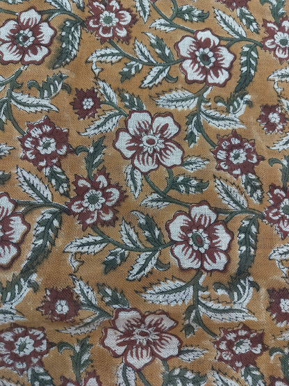 58" inches Indian Hand Block Print Fabric, Indian Linen Fabric, Block Print Fabric, Designer Floral Printing Fabric, Upholstery fabric,