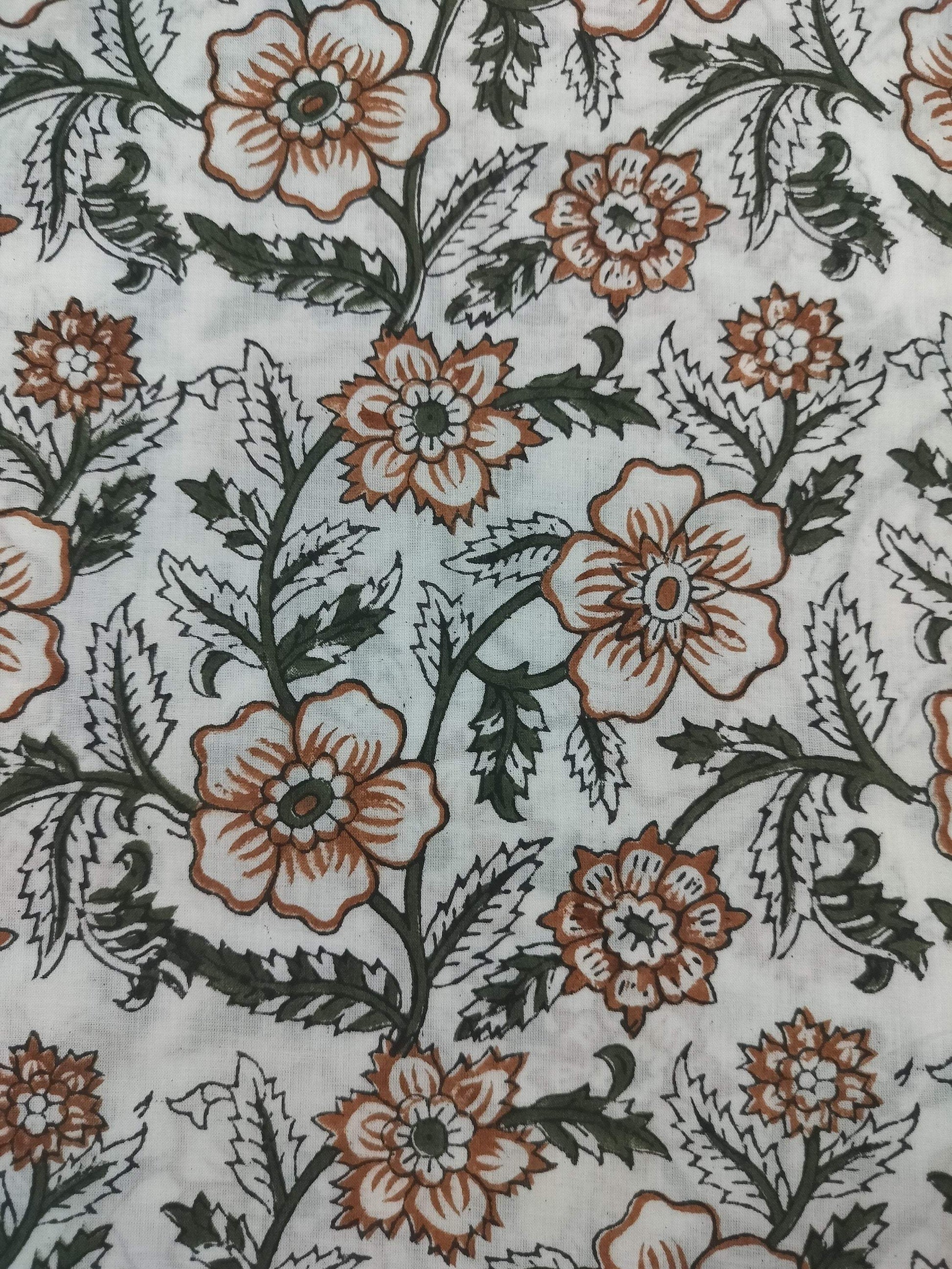 Beautiful Hand Block Printed Fabric, Cotton Fabric, Indian Fabric, fabric by yard, Block Printed Cotton womens clothing - Maple Village Lane