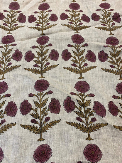 58" inches Indian Hand Block Print Fabric, Indian Linen Fabric, Block Print Fabric, Designer Floral Printing Fabric, Upholstery fabric,