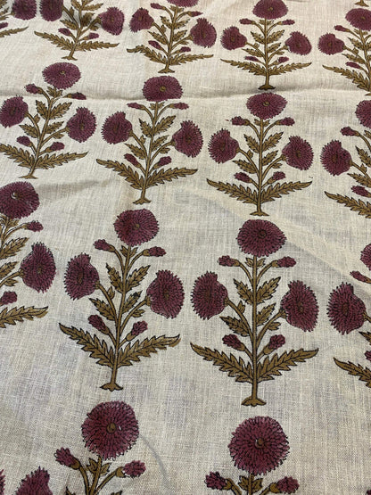 58" inches Indian Hand Block Print Fabric, Indian Linen Fabric, Block Print Fabric, Designer Floral Printing Fabric, Upholstery fabric,