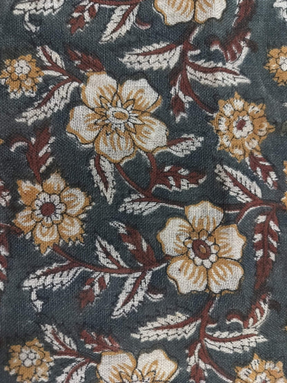 58" inches Indian Hand Block Print Fabric, Indian Linen Fabric, Block Print Fabric, Designer Floral Printing Fabric, Upholstery fabric,