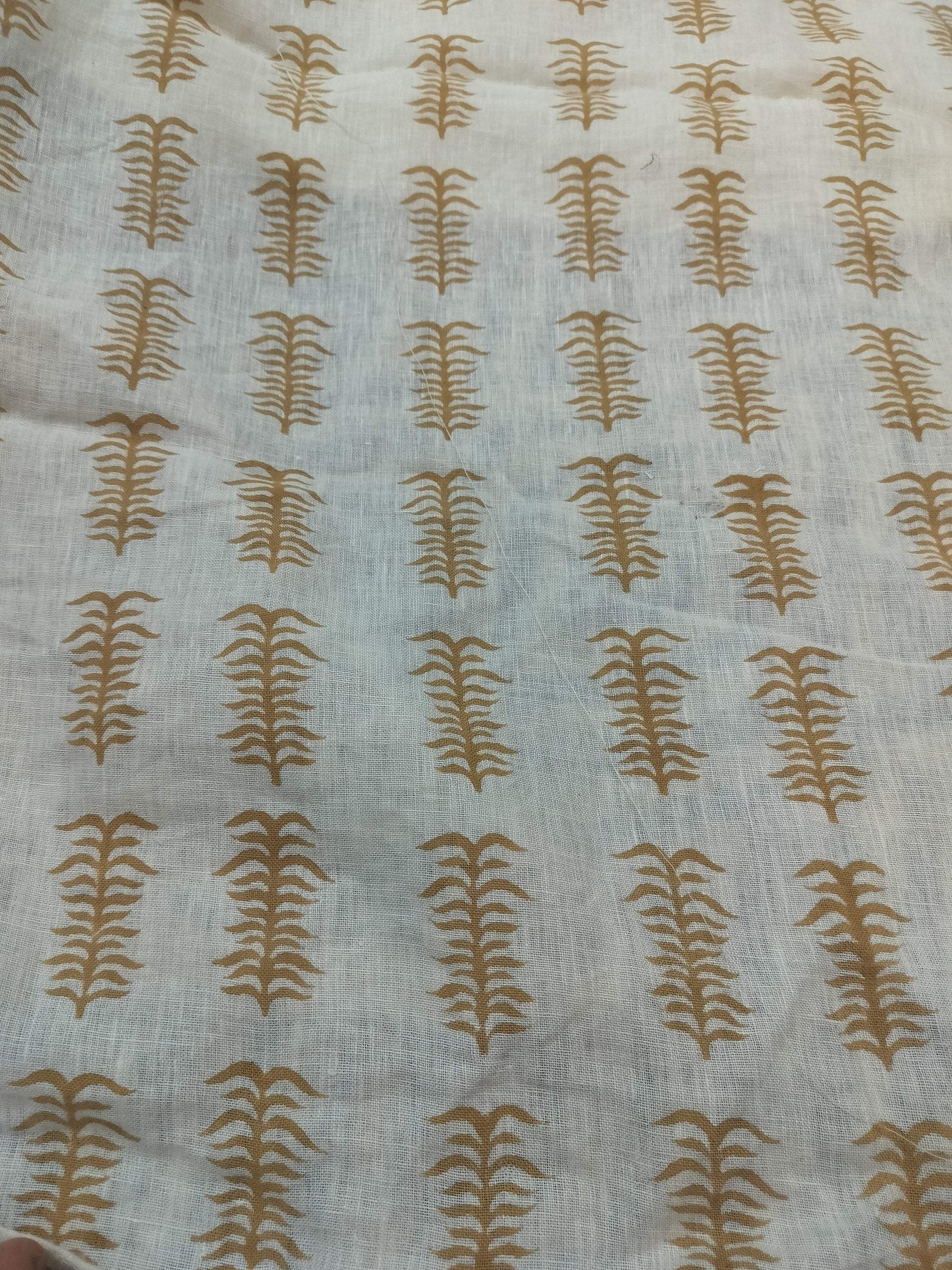 Hand Block Print Fabric, Indian Linen Fabric, Block Print Fabric, Designer Floral Printing Fabric, Upholstery fabric, Home decor Fabric - Maple Village Lane