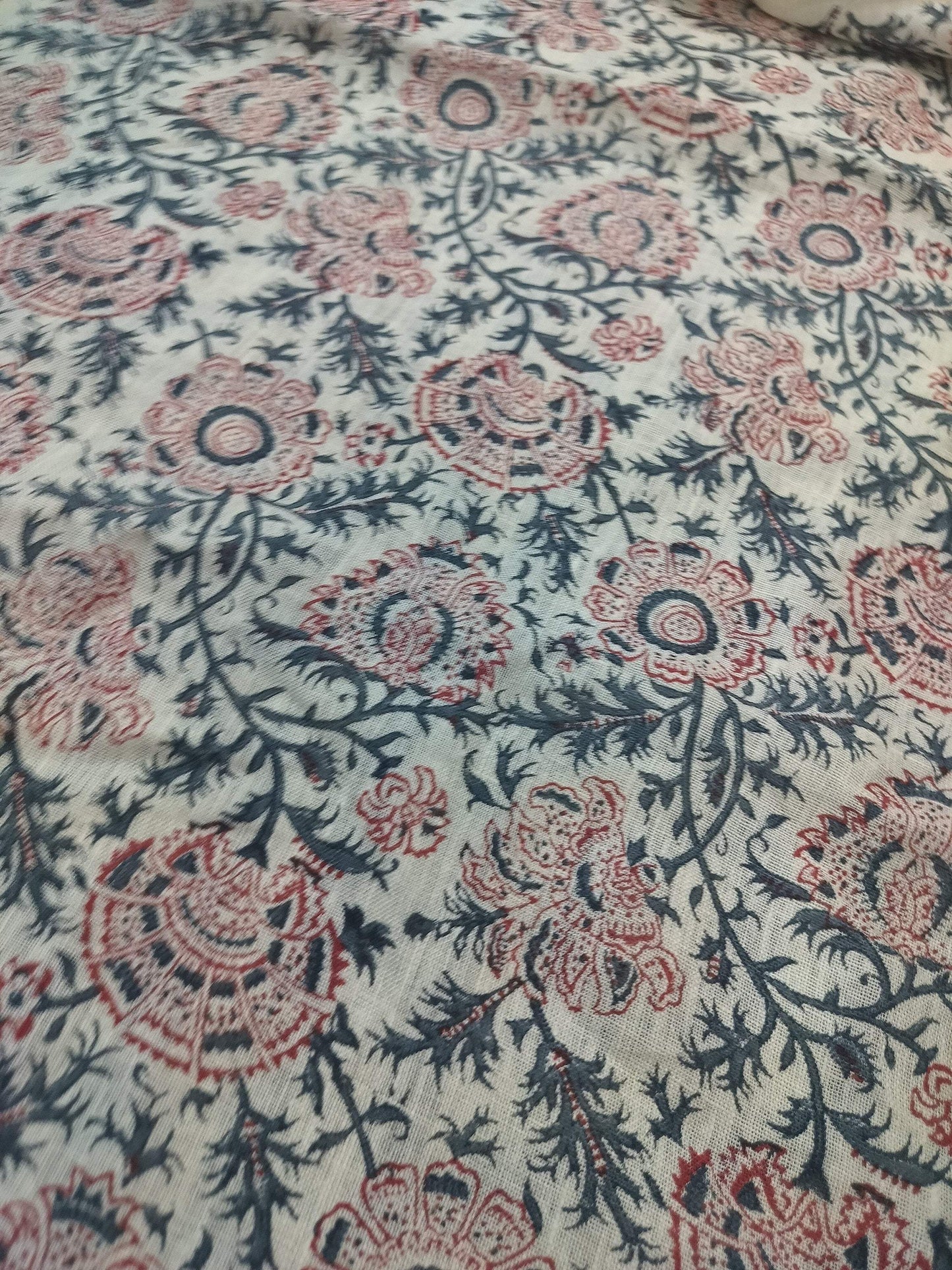 Hand Block Print Fabric, Indian Linen Fabric, Block Print Fabric, Designer Floral Printing Fabric, Upholstery fabric, Home decor Fabric - Maple Village Lane