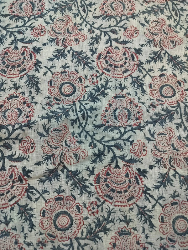Jolen Hand Block Print Designer Floral Fabric For Upholstery