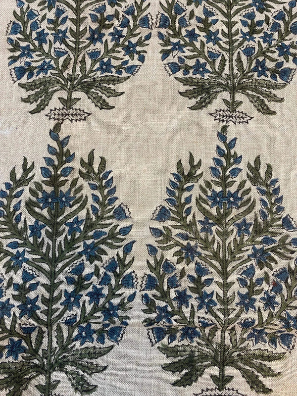 Hugh Hand Block Print Designer Linen Fabric for Upholstery