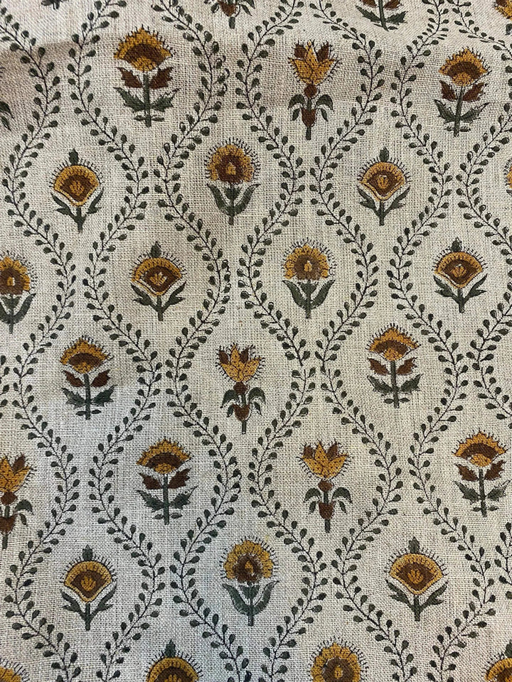 58" inches Indian Hand Block Print Fabric, Indian Linen Fabric, Block Print Fabric, Designer Floral Printing Fabric, Upholstery fabric, - Thread To Form