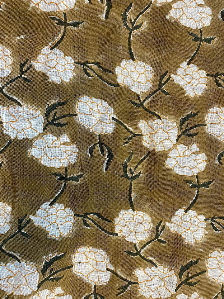 Joselyn Indian Hand Block Print Linen Designer Floral Fabric for Upholstery, Curtains etc - Maple Village Lane