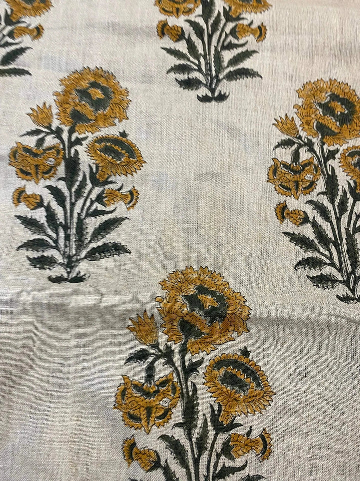 58" inches Hand Block Printed Linen Fabric , Home Decor Best Linen Fabric for decor, pillows ,upholstery, curtain - Maple Village Lane