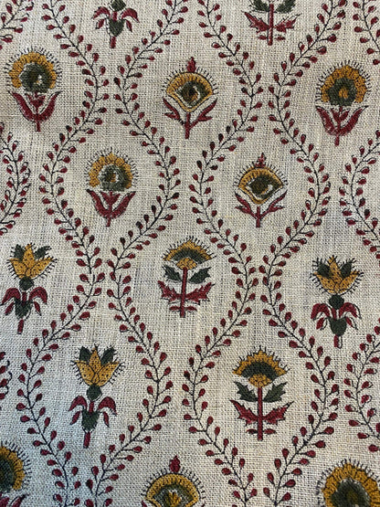 58" inches Indian Hand Block Print Fabric, Indian Linen Fabric, Block Print Fabric, Designer Floral Printing Fabric, Upholstery fabric,