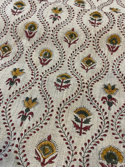 58" inches Indian Hand Block Print Fabric, Indian Linen Fabric, Block Print Fabric, Designer Floral Printing Fabric, Upholstery fabric,