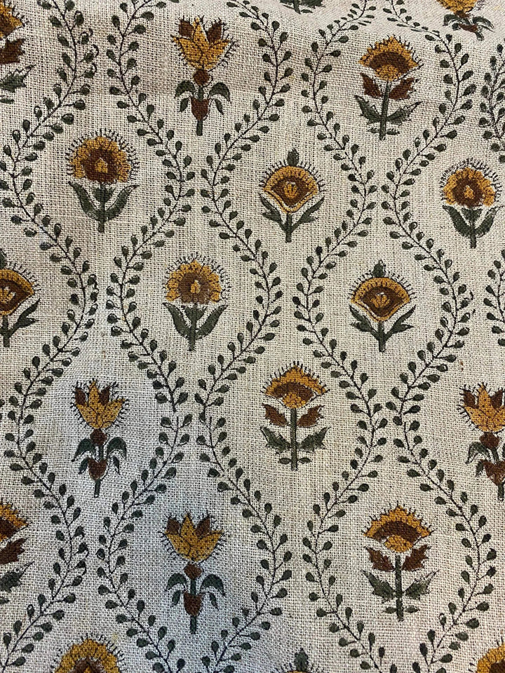 58" inches Indian Hand Block Print Fabric, Indian Linen Fabric, Block Print Fabric, Designer Floral Printing Fabric, Upholstery fabric, - Thread To Form