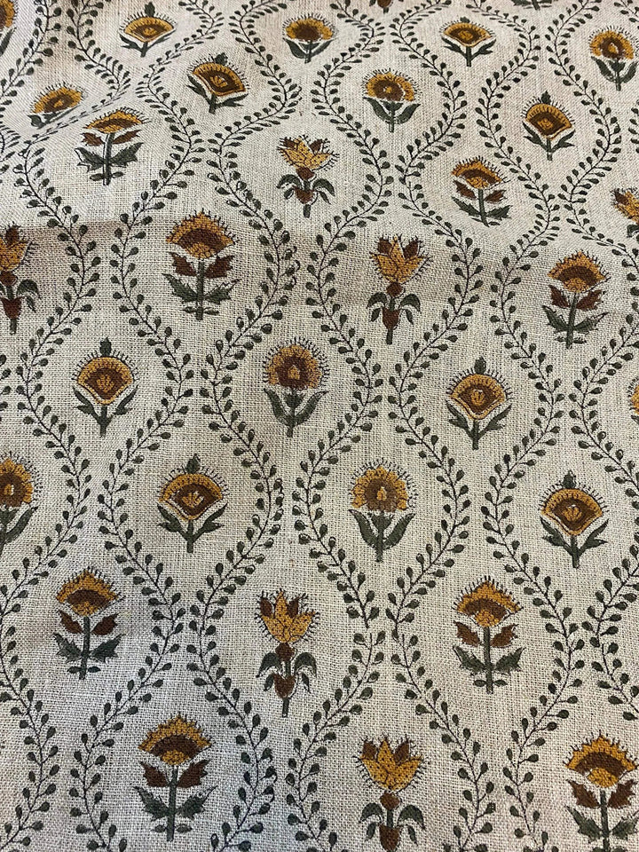 58" inches Indian Hand Block Print Fabric, Indian Linen Fabric, Block Print Fabric, Designer Floral Printing Fabric, Upholstery fabric, - Thread To Form