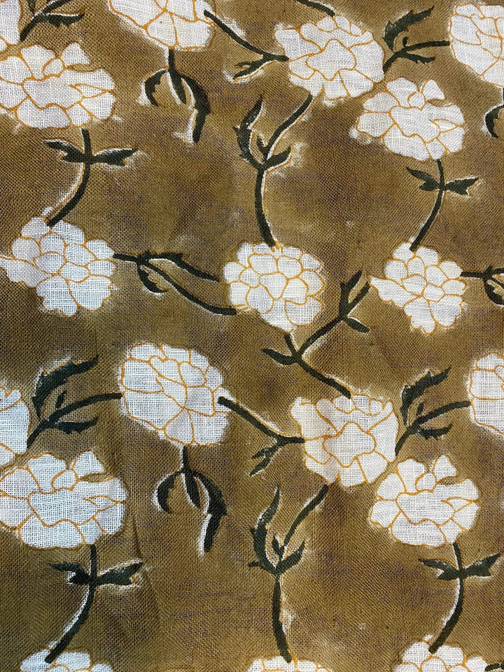 Joselyn Indian Hand Block Print Linen Designer Floral Fabric for Upholstery, Curtains etc - Maple Village Lane