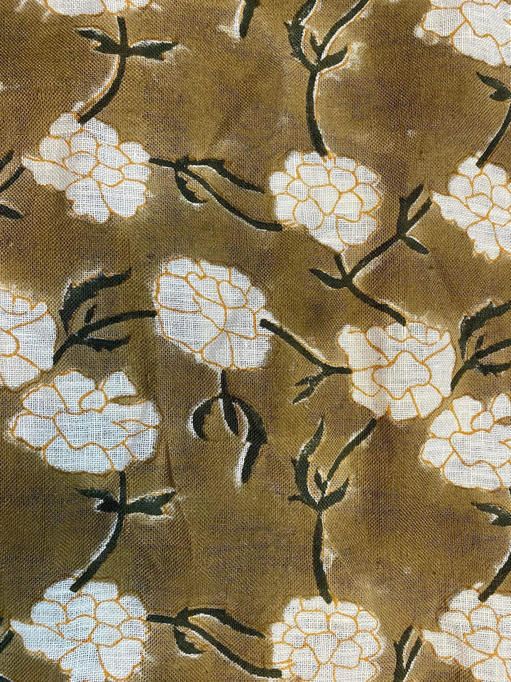 Joselyn Indian Hand Block Print Linen Designer Floral Fabric for Upholstery, Curtains etc - Maple Village Lane