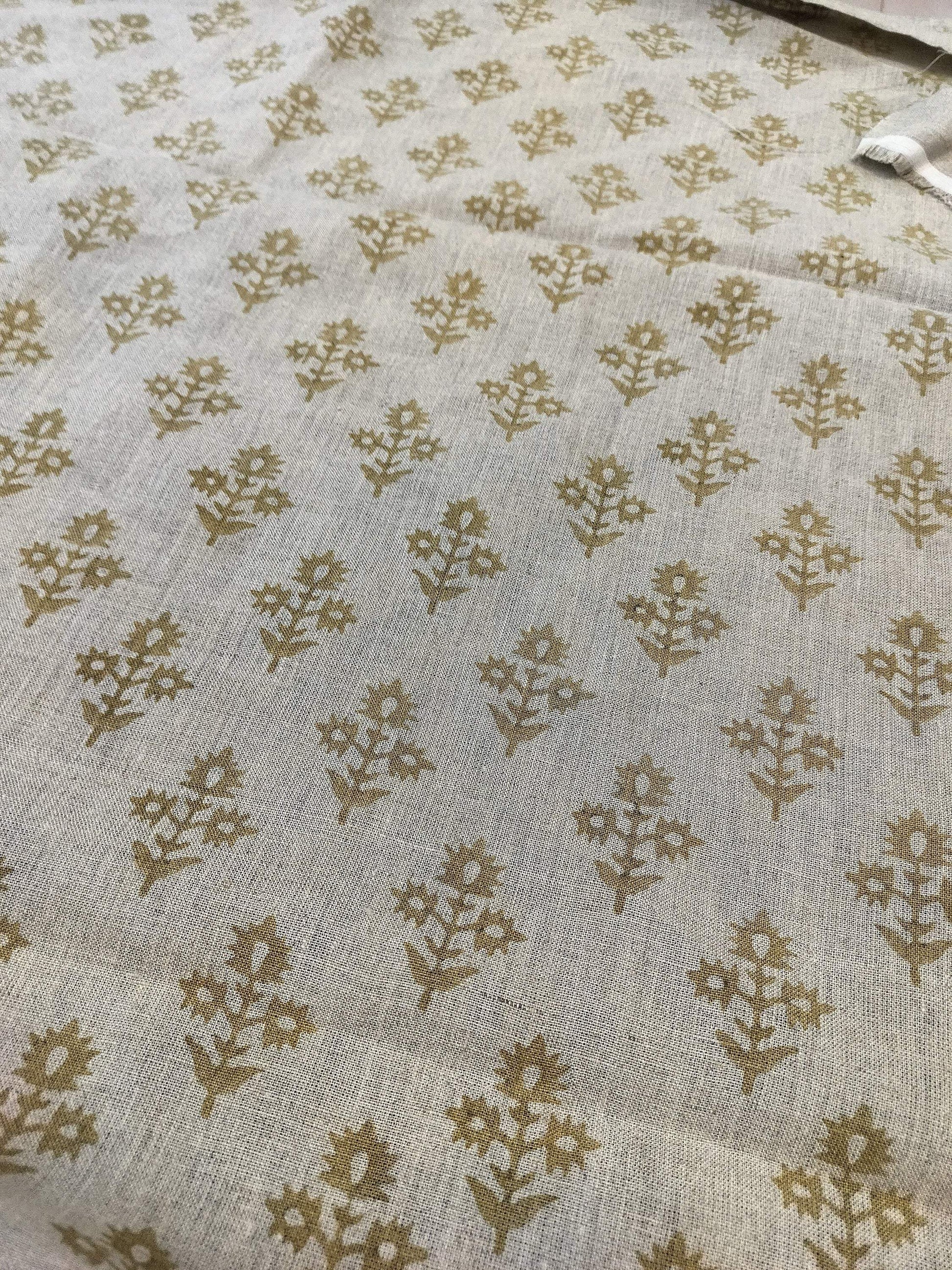 Linen fabric, Fabric by yard, Hand printed fabric, Block Print Fabric, Indian Fabric