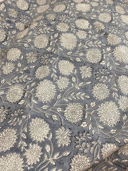 Floral Print Block Print Fabric 100% Cotton Indian Fabric, Hand Printed Natural Vegetable Dye Soft Cotton Woman Dress Fabric By Yard - Maple Village Lane