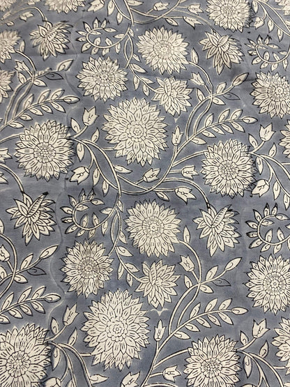 Floral Print Block Print Fabric 100% Cotton Indian Fabric, Hand Printed Natural Vegetable Dye Soft Cotton Woman Dress Fabric By Yard - Maple Village Lane