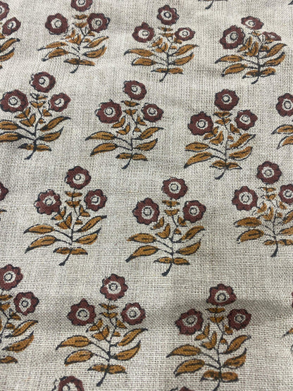 58" inches Hand Block Printed Linen Fabric , Home Decor Best Linen Fabric for decor, pillows ,upholstery, curtain