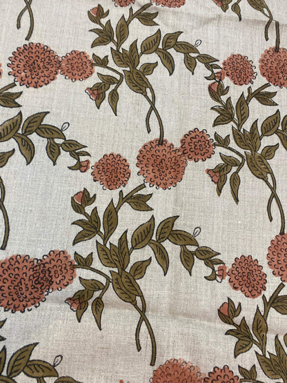 58" inches Indian Hand Block Print Fabric, Indian Linen Fabric, Block Print Fabric, Designer Floral Printing Fabric, Upholstery fabric,