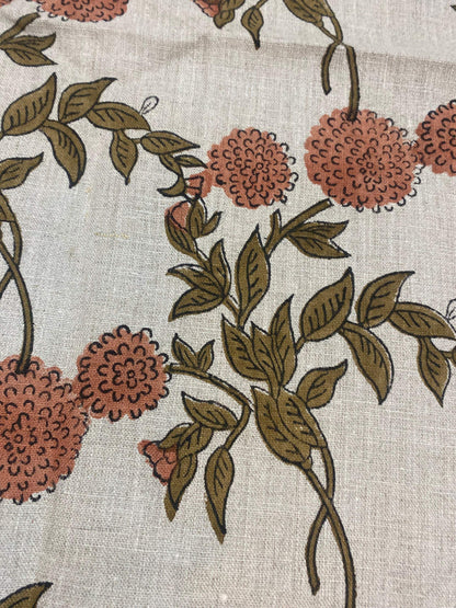 58" inches Indian Hand Block Print Fabric, Indian Linen Fabric, Block Print Fabric, Designer Floral Printing Fabric, Upholstery fabric,