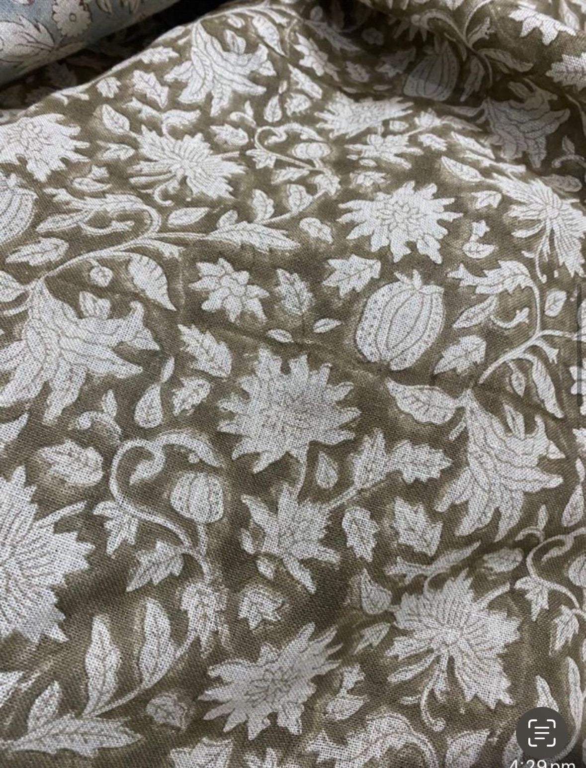 Linen fabric, Fabric by yard, Hand printed fabric, Block Print Fabric, Indian Fabric