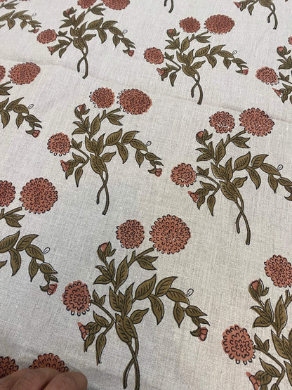 58" inches Indian Hand Block Print Fabric, Indian Linen Fabric, Block Print Fabric, Designer Floral Printing Fabric, Upholstery fabric,