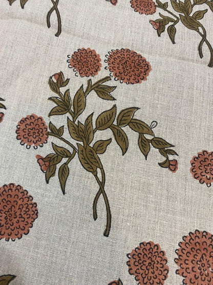 58" inches Indian Hand Block Print Fabric, Indian Linen Fabric, Block Print Fabric, Designer Floral Printing Fabric, Upholstery fabric,