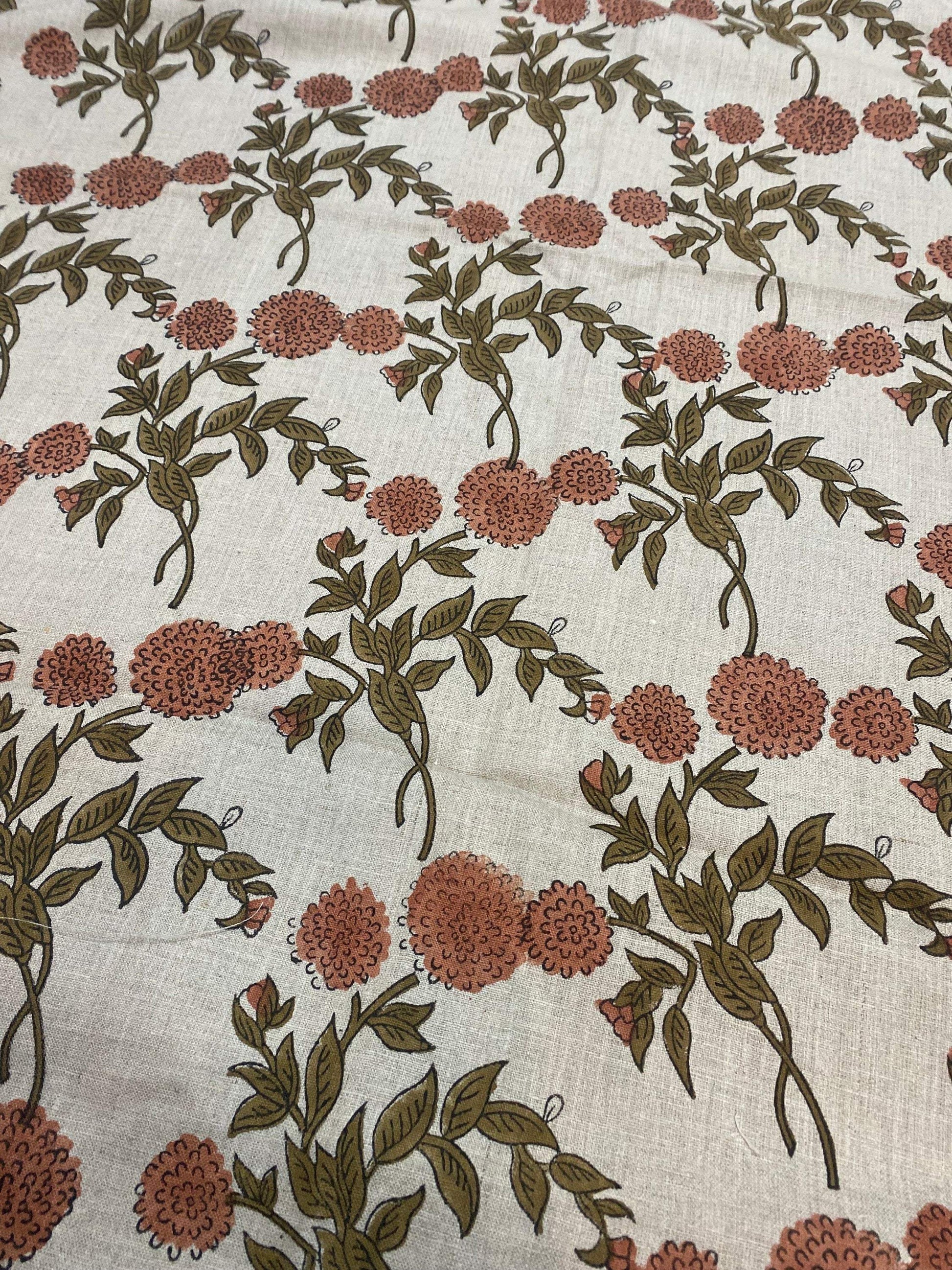 Linen fabric, Fabric by yard, Hand printed fabric, Block Print Fabric, Indian Fabric