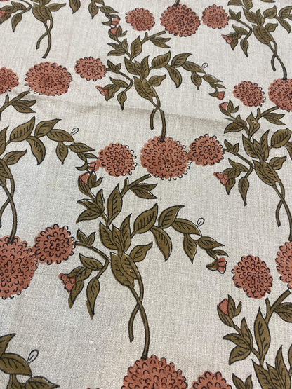 58" inches Indian Hand Block Print Fabric, Indian Linen Fabric, Block Print Fabric, Designer Floral Printing Fabric, Upholstery fabric,