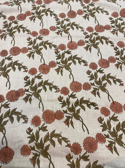 58" inches Indian Hand Block Print Fabric, Indian Linen Fabric, Block Print Fabric, Designer Floral Printing Fabric, Upholstery fabric,