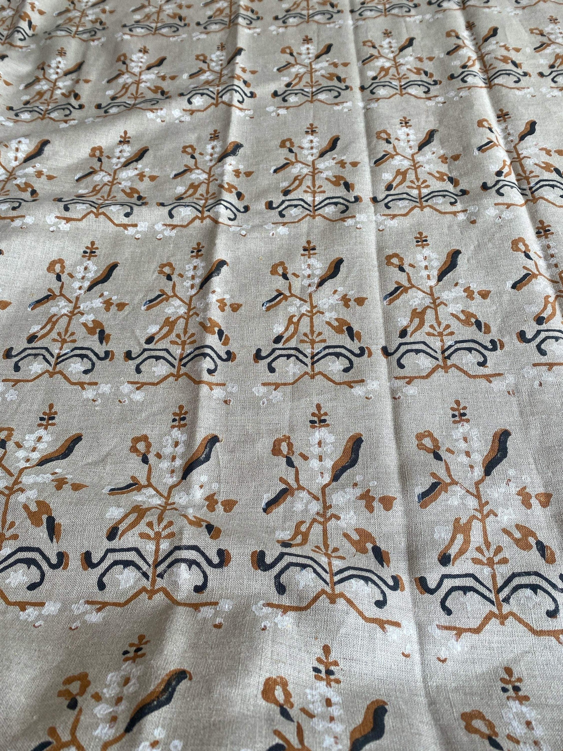 Linen fabric, Fabric by yard, Hand printed fabric, Block Print Fabric, Indian Fabric