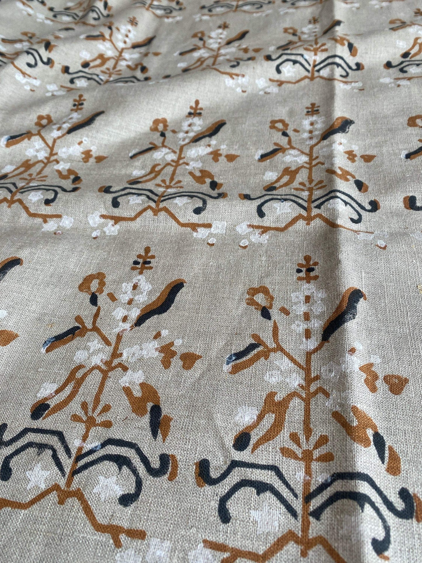 58" inches Hand Block Printed Linen Fabric , Home Decor Best Linen Fabric for decor, pillows ,upholstery, curtain