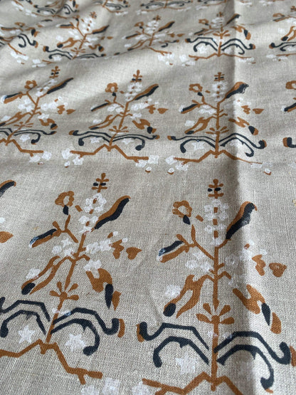 58" inches Hand Block Printed Linen Fabric , Home Decor Best Linen Fabric for decor, pillows ,upholstery, curtain - Maple Village Lane