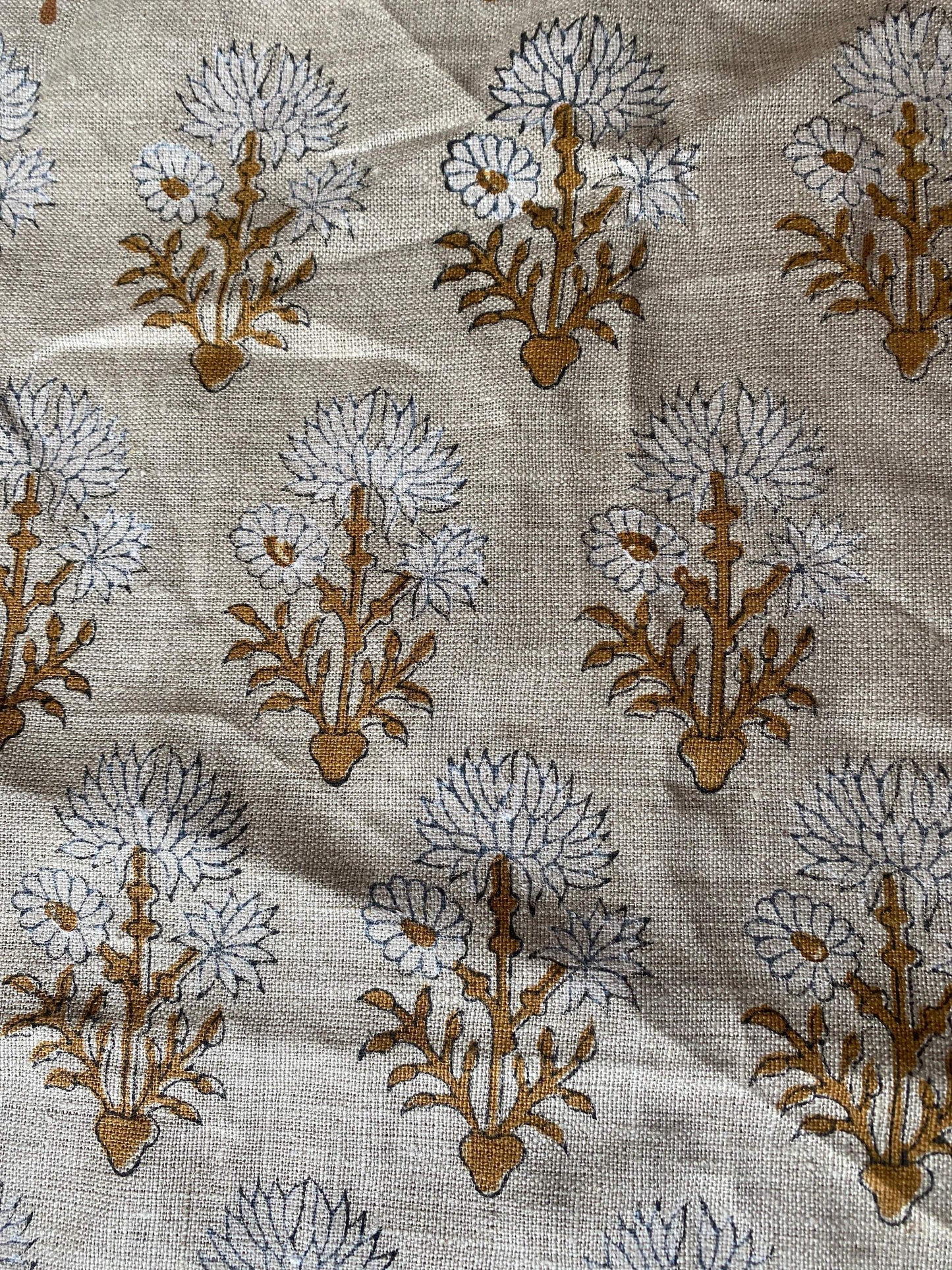 58" inches Hand Block Printed Linen Fabric , Home Decor Best Linen Fabric for decor, pillows ,upholstery, curtain - Maple Village Lane