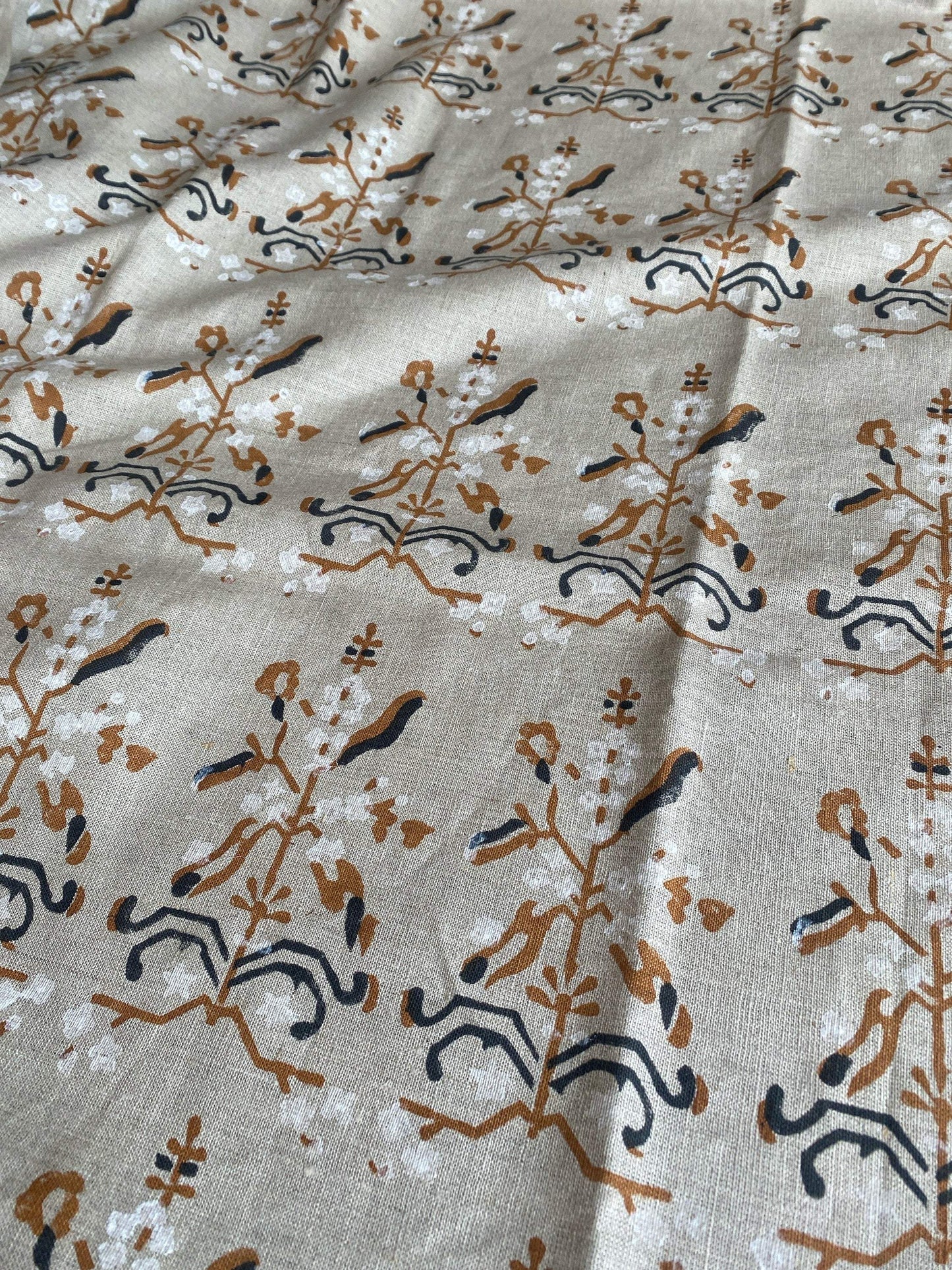 58" inches Hand Block Printed Linen Fabric , Home Decor Best Linen Fabric for decor, pillows ,upholstery, curtain - Maple Village Lane