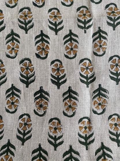 58" inches Hand Block Printed Linen Fabric , Home Decor Best Linen Fabric for decor, pillows ,upholstery, curtain - Maple Village Lane