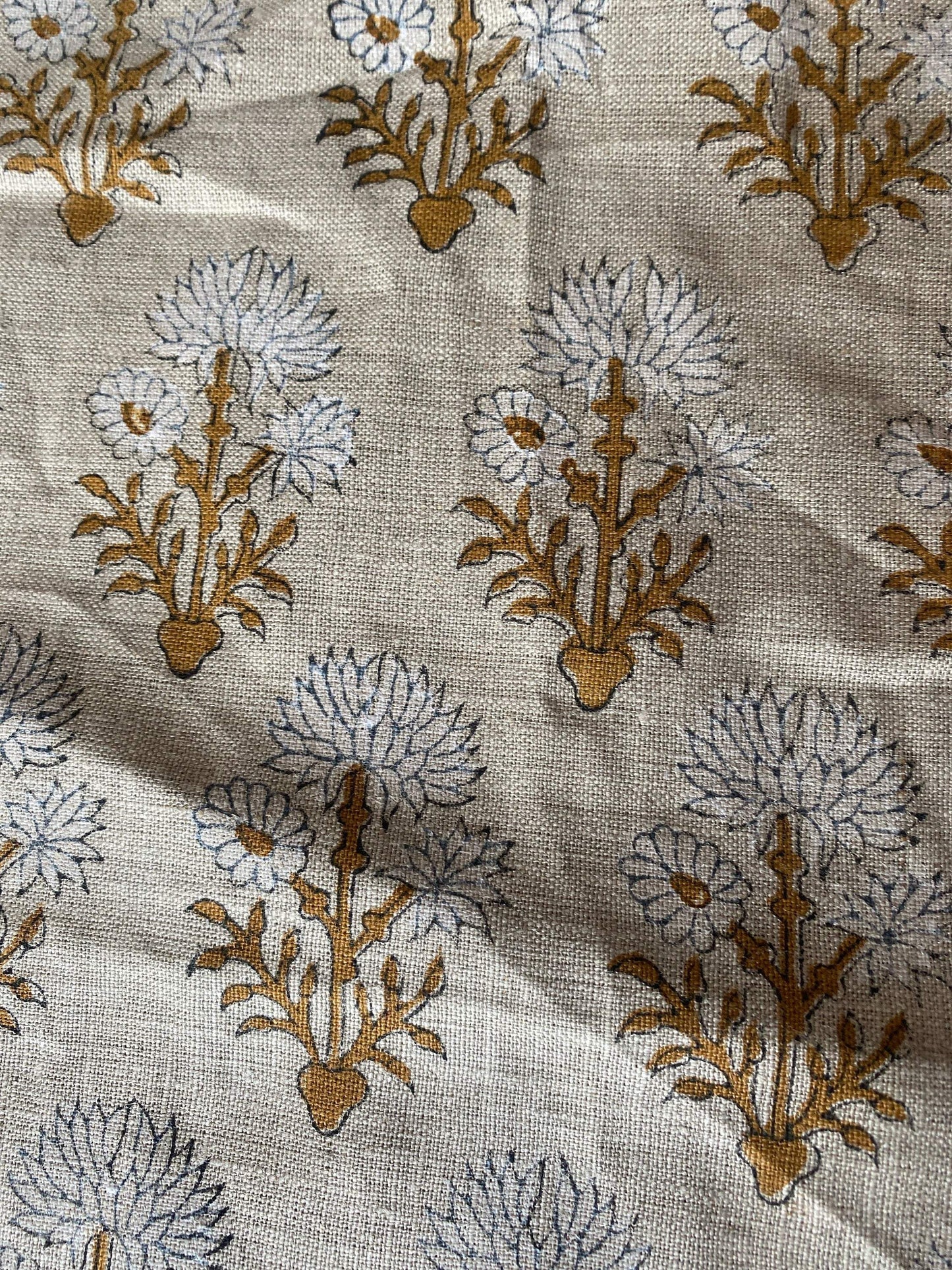 58" inches Hand Block Printed Linen Fabric , Home Decor Best Linen Fabric for decor, pillows ,upholstery, curtain - Maple Village Lane