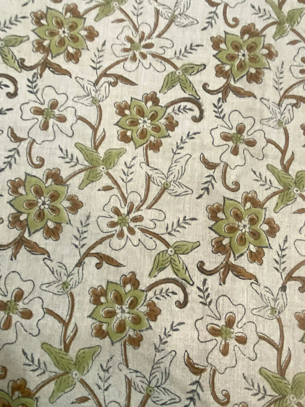 Holly Block Print Linen Fabric