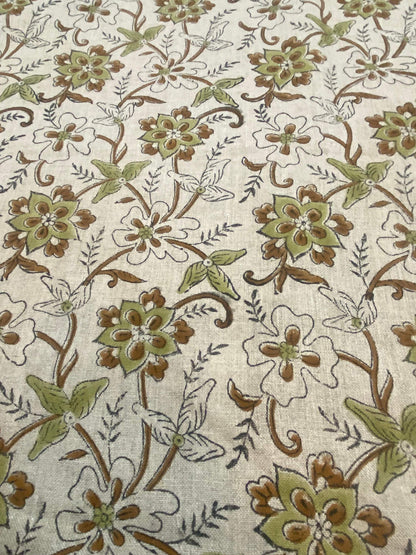 58" inches Hand Block Printed Linen Fabric , Home Decor Best Linen Fabric for decor, pillows ,upholstery, curtain - Maple Village Lane